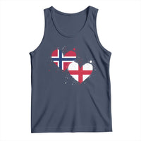 Distressed Norway and England Crossed Flags Dual Heart Graphic Tank Top Love Half Norwegian Half English Pride
