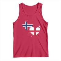 Distressed Norway and England Crossed Flags Dual Heart Graphic Tank Top Love Half Norwegian Half English Pride
