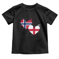 Distressed Norway and England Crossed Flags Dual Heart Graphic Toddler T Shirt Love Half Norwegian Half English Pride