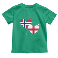 Distressed Norway and England Crossed Flags Dual Heart Graphic Toddler T Shirt Love Half Norwegian Half English Pride
