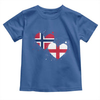 Distressed Norway and England Crossed Flags Dual Heart Graphic Toddler T Shirt Love Half Norwegian Half English Pride