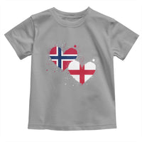 Distressed Norway and England Crossed Flags Dual Heart Graphic Toddler T Shirt Love Half Norwegian Half English Pride