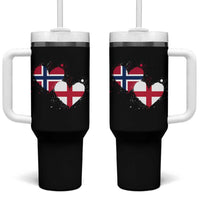Distressed Norway and England Crossed Flags Dual Heart Graphic Tumbler With Handle Love Half Norwegian Half English Pride