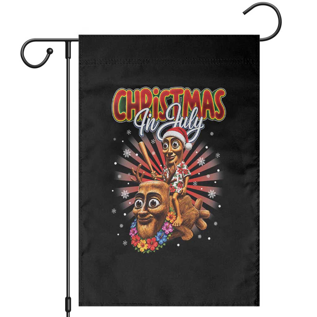 Christmas In July Tung Tung Tung TTT Sahur Cursed Meme Garden Flag Funny Ironic Tropical Summer Hawaiian Holiday Surreal