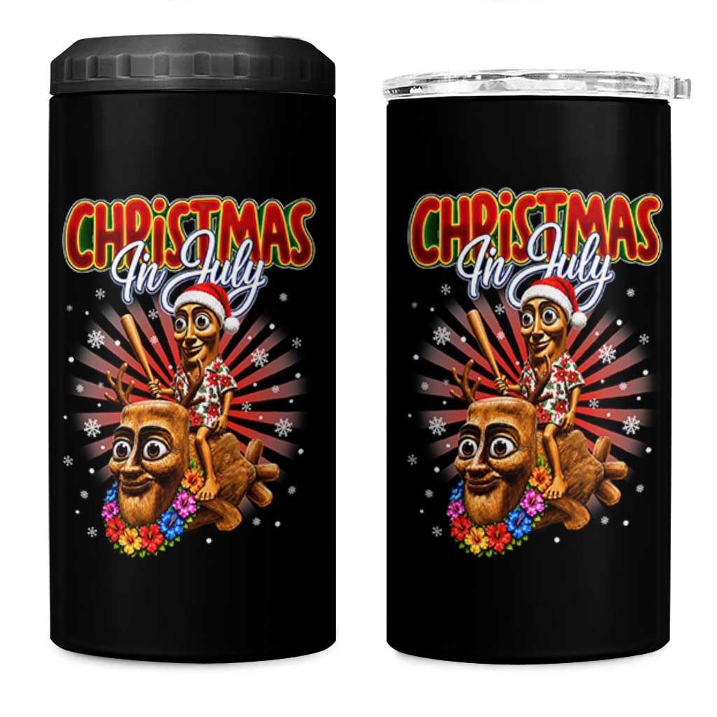 Christmas In July Tung Tung Tung TTT Sahur Cursed Meme 4 in 1 Can Cooler Tumbler Funny Ironic Tropical Summer Hawaiian Holiday Surreal
