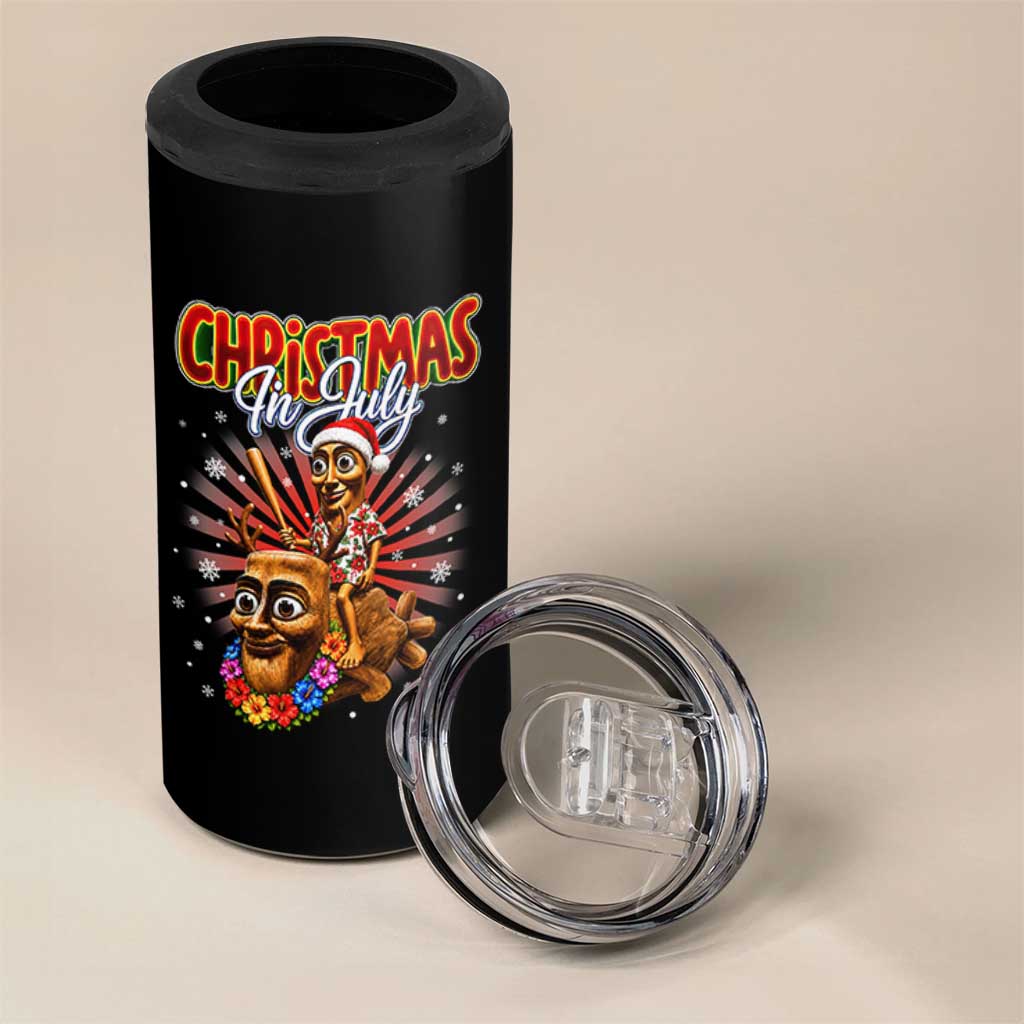 Christmas In July Tung Tung Tung TTT Sahur Cursed Meme 4 in 1 Can Cooler Tumbler Funny Ironic Tropical Summer Hawaiian Holiday Surreal