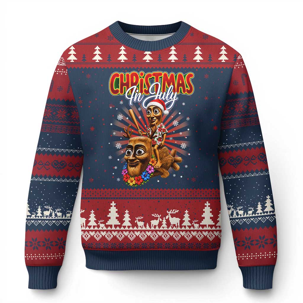 Christmas In July Tung Tung Tung TTT Sahur Cursed Meme Ugly Christmas Sweater Funny Ironic Tropical Summer Hawaiian Holiday Surreal