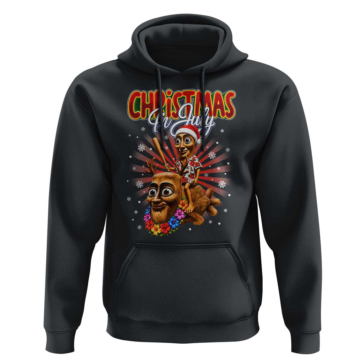 Christmas In July Tung Tung Tung TTT Sahur Cursed Meme Hoodie Funny Ironic Tropical Summer Hawaiian Holiday Surreal