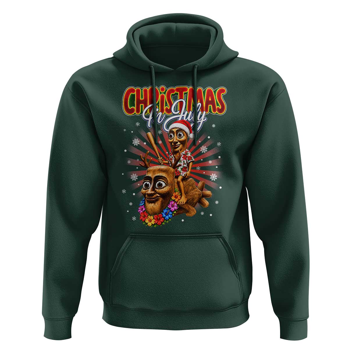 Christmas In July Tung Tung Tung TTT Sahur Cursed Meme Hoodie Funny Ironic Tropical Summer Hawaiian Holiday Surreal