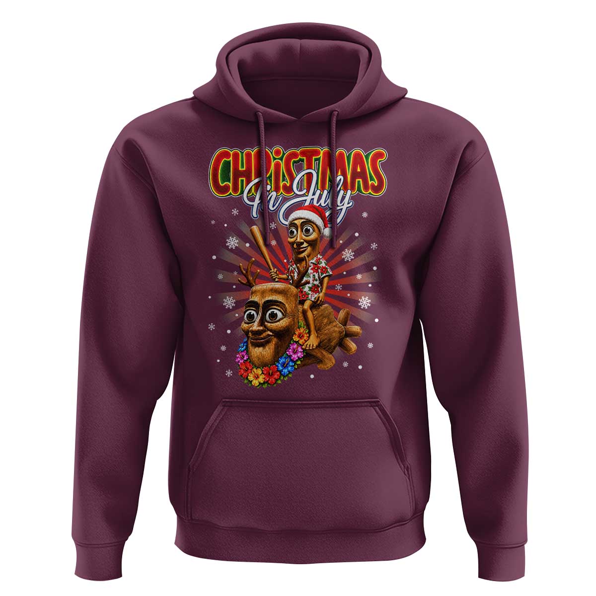 Christmas In July Tung Tung Tung TTT Sahur Cursed Meme Hoodie Funny Ironic Tropical Summer Hawaiian Holiday Surreal