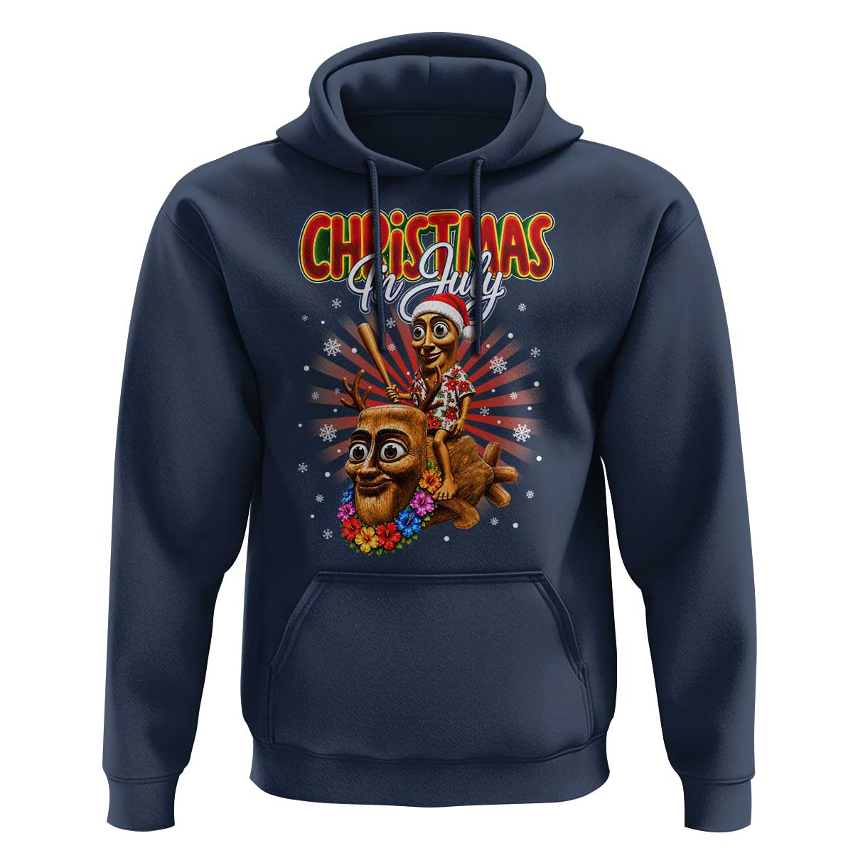 Christmas In July Tung Tung Tung TTT Sahur Cursed Meme Hoodie Funny Ironic Tropical Summer Hawaiian Holiday Surreal
