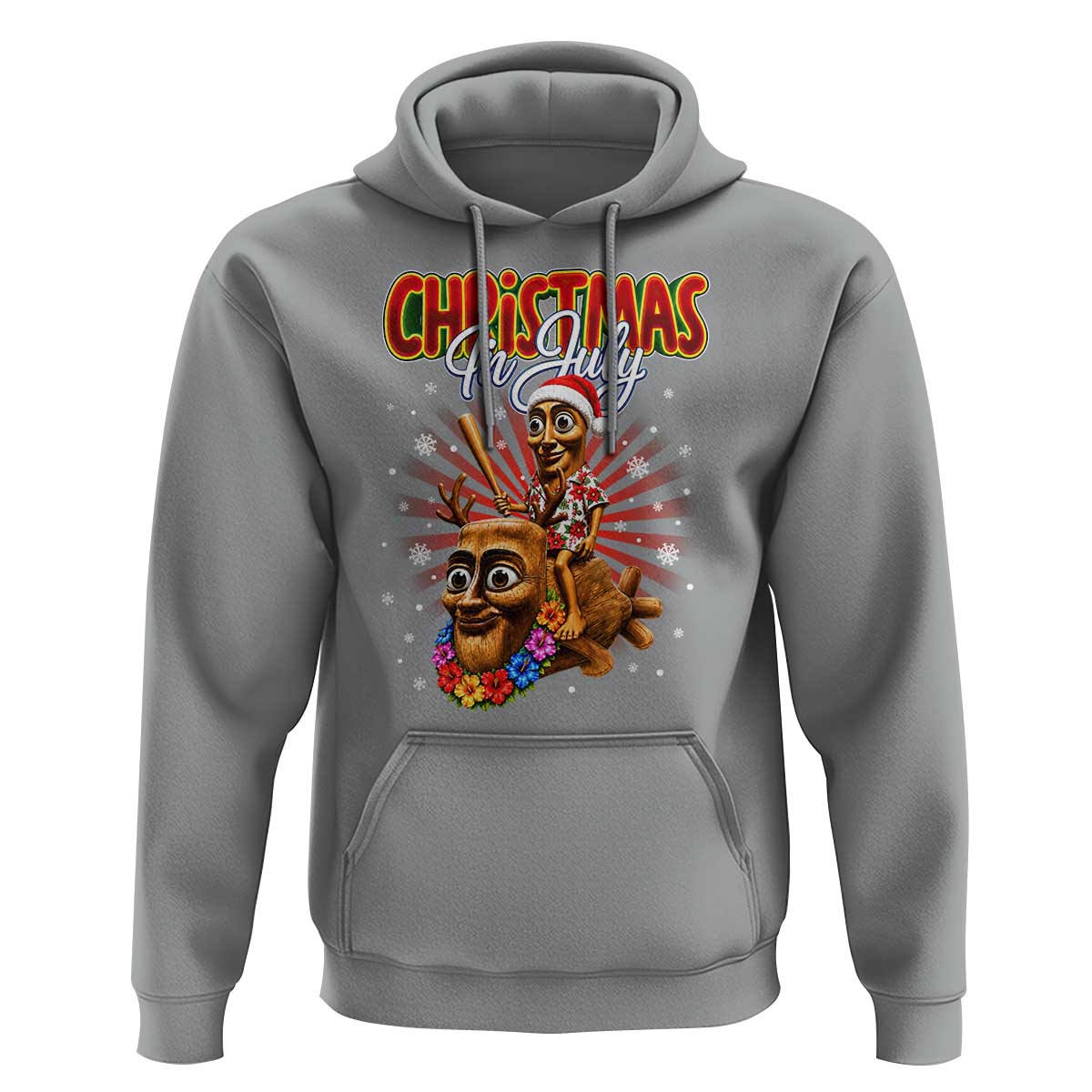 Christmas In July Tung Tung Tung TTT Sahur Cursed Meme Hoodie Funny Ironic Tropical Summer Hawaiian Holiday Surreal