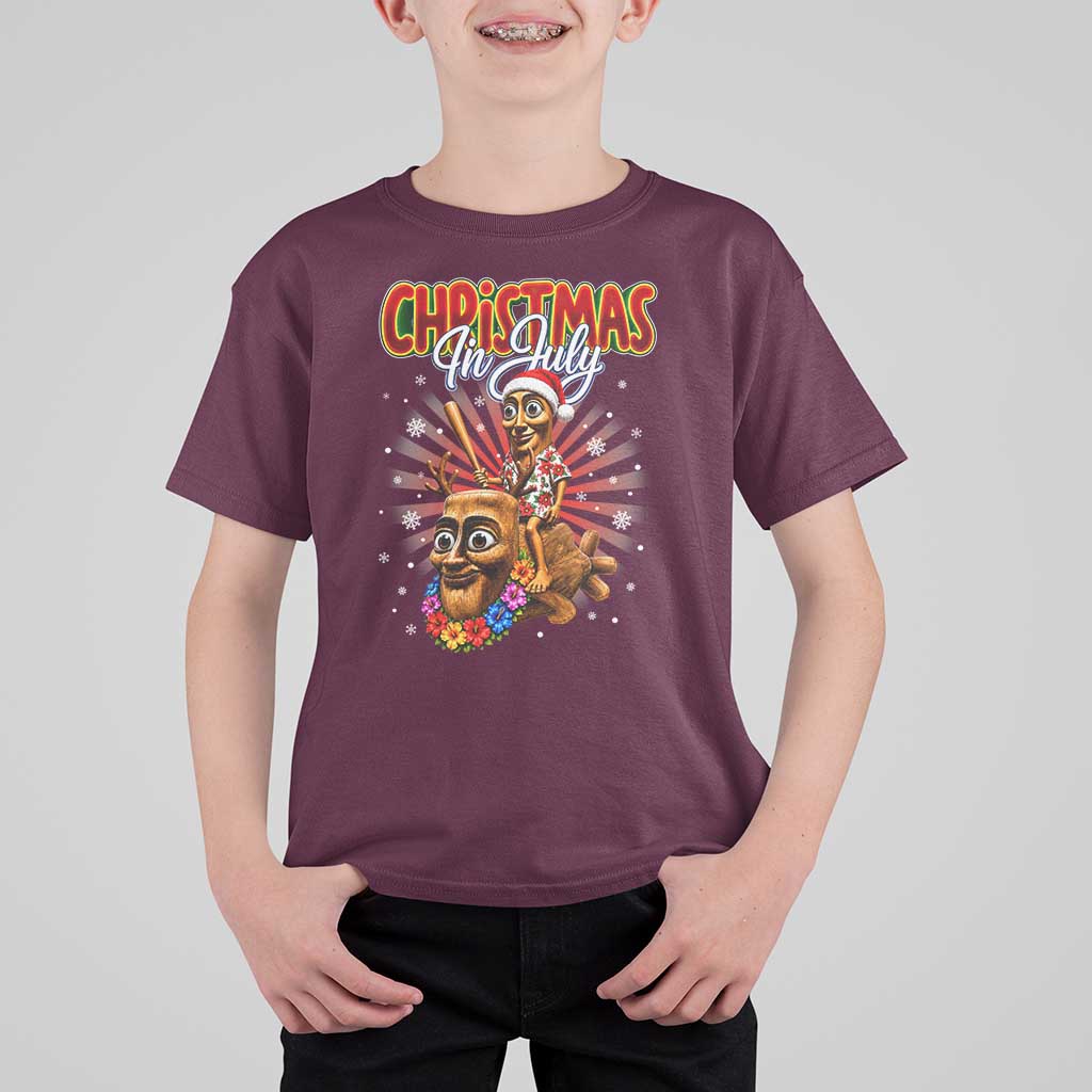 Christmas In July Tung Tung Tung TTT Sahur Cursed Meme T Shirt For Kid Funny Ironic Tropical Summer Hawaiian Holiday Surreal