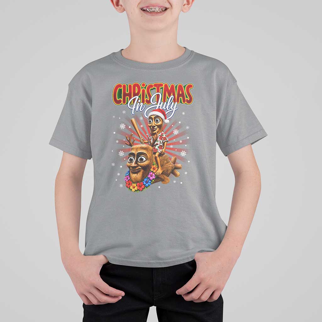 Christmas In July Tung Tung Tung TTT Sahur Cursed Meme T Shirt For Kid Funny Ironic Tropical Summer Hawaiian Holiday Surreal