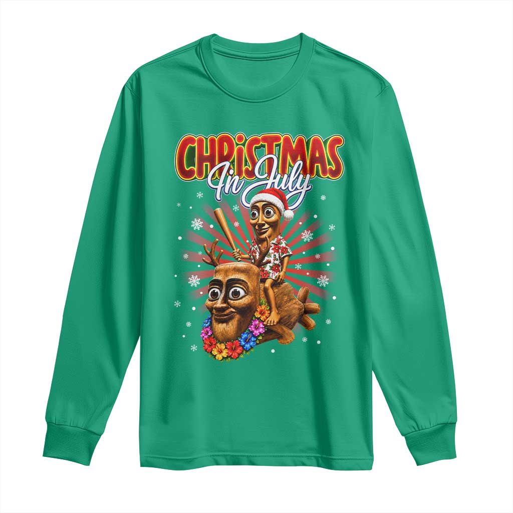 Christmas In July Tung Tung Tung TTT Sahur Cursed Meme Long Sleeve Shirt Funny Ironic Tropical Summer Hawaiian Holiday Surreal