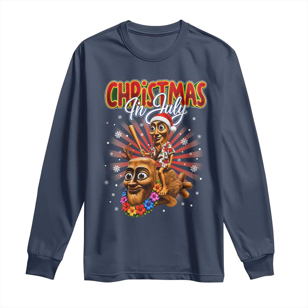 Christmas In July Tung Tung Tung TTT Sahur Cursed Meme Long Sleeve Shirt Funny Ironic Tropical Summer Hawaiian Holiday Surreal