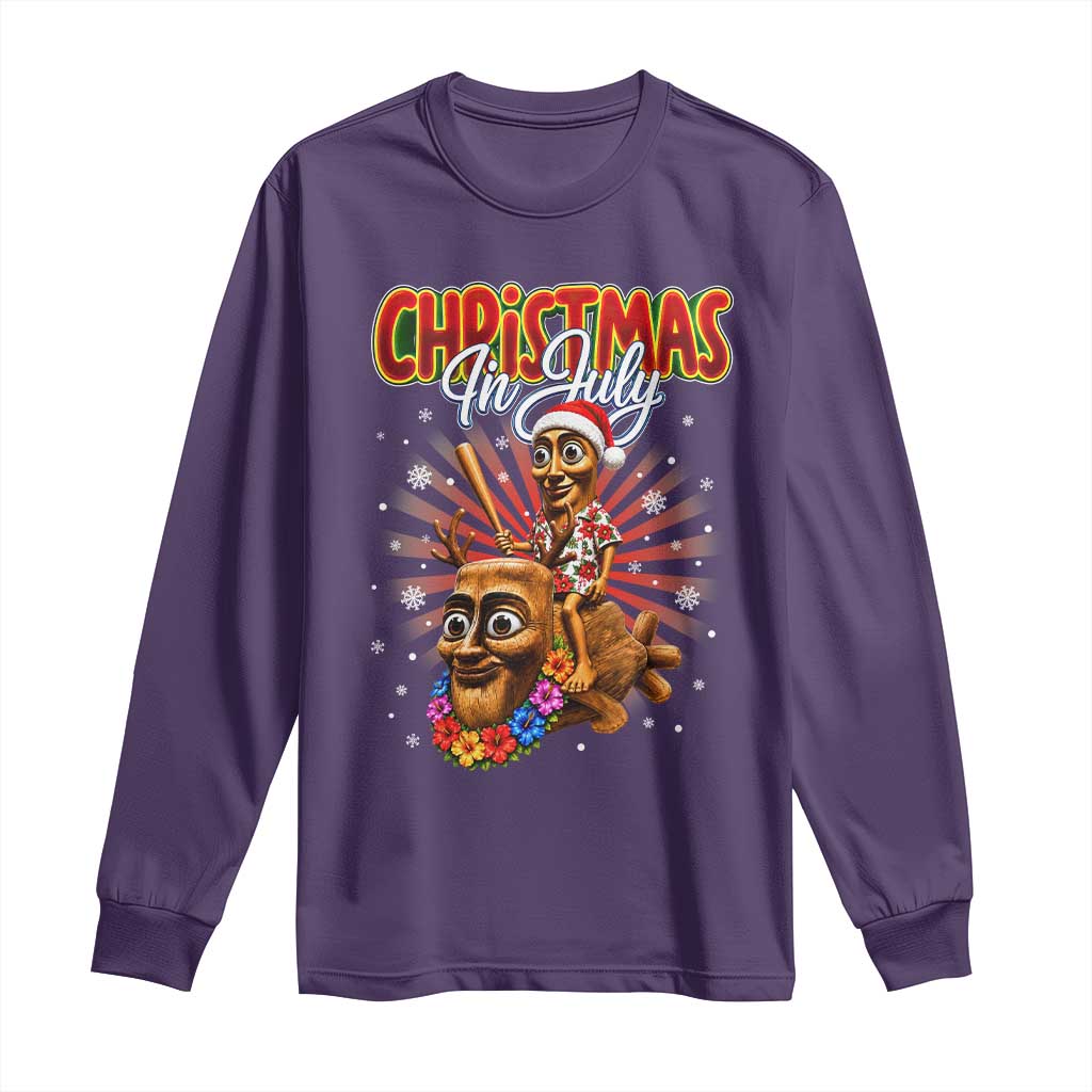 Christmas In July Tung Tung Tung TTT Sahur Cursed Meme Long Sleeve Shirt Funny Ironic Tropical Summer Hawaiian Holiday Surreal