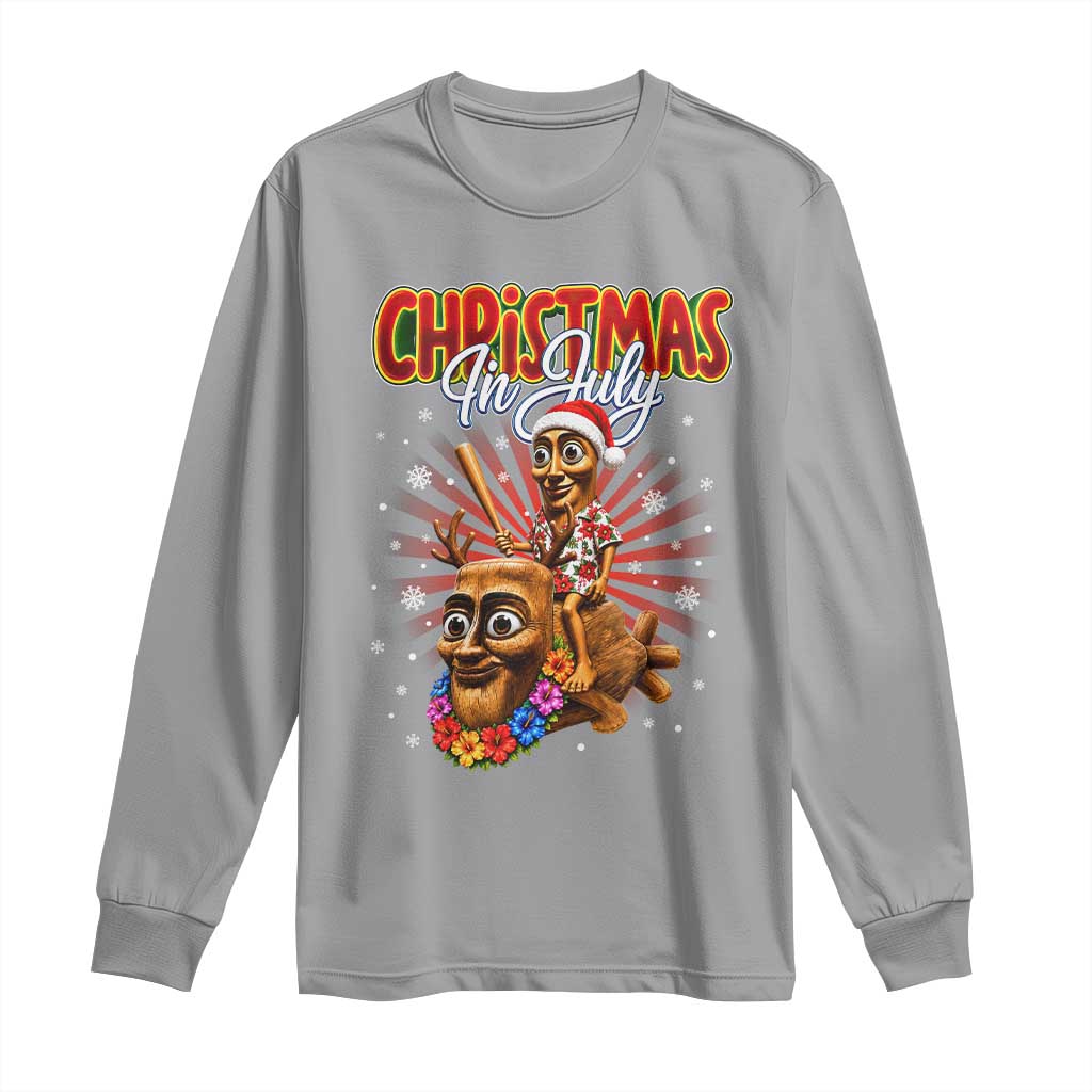 Christmas In July Tung Tung Tung TTT Sahur Cursed Meme Long Sleeve Shirt Funny Ironic Tropical Summer Hawaiian Holiday Surreal