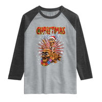 Christmas In July Tung Tung Tung TTT Sahur Cursed Meme Raglan Shirt Funny Ironic Tropical Summer Hawaiian Holiday Surreal