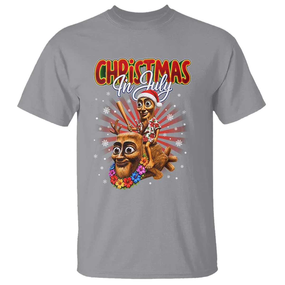 Christmas In July Tung Tung Tung TTT Sahur Cursed Meme T Shirt Funny Ironic Tropical Summer Hawaiian Holiday Surreal