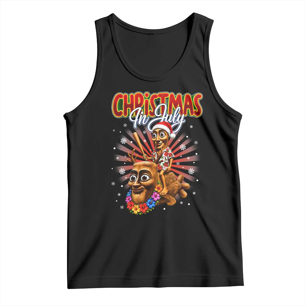 Christmas In July Tung Tung Tung TTT Sahur Cursed Meme Tank Top Funny Ironic Tropical Summer Hawaiian Holiday Surreal