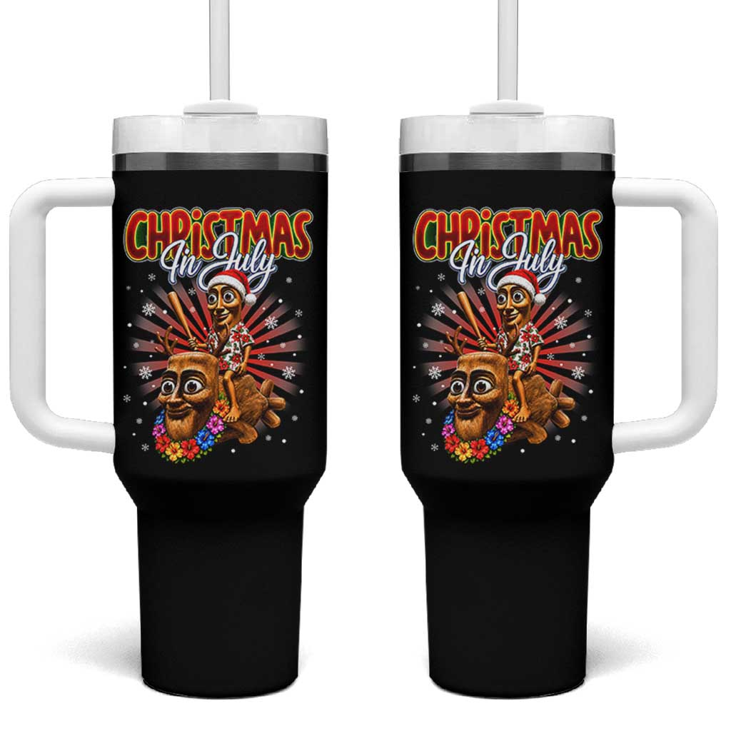 Christmas In July Tung Tung Tung TTT Sahur Cursed Meme Tumbler With Handle Funny Ironic Tropical Summer Hawaiian Holiday Surreal