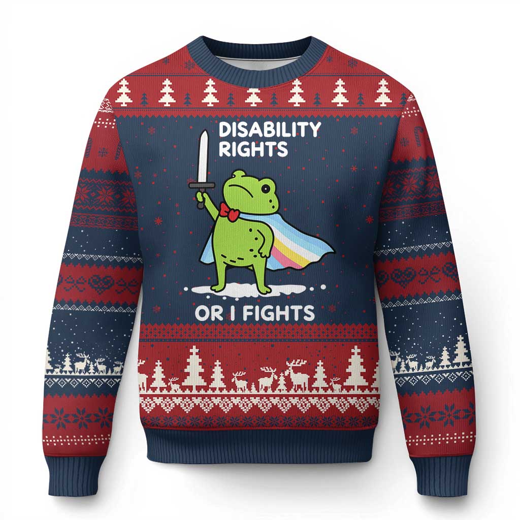 Funny Frog Disability Pride Flag Warrior Ugly Christmas Sweater Disability Rights Or I Fights