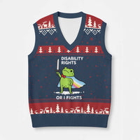 Funny Frog Disability Pride Flag Warrior V-Neck Knit Sweater Vest Disability Rights Or I Fights