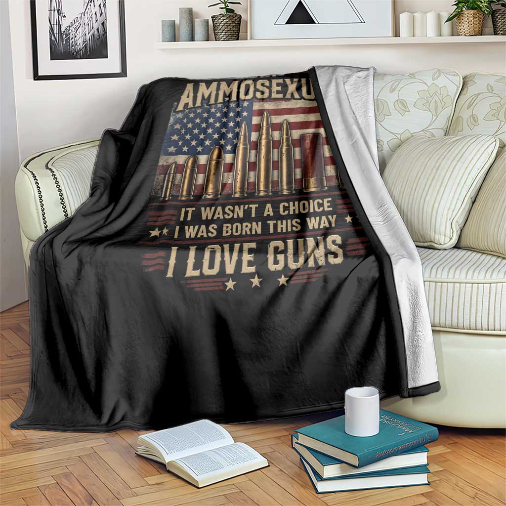 Funny Patriotic Second Amendment Humor American Flag Throw Blanket Im Ammosexual I Love Guns Owners Veterans