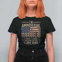 Funny Patriotic Second Amendment Humor American Flag T Shirt For Women Im Ammosexual I Love Guns Owners Veterans