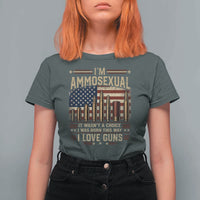 Funny Patriotic Second Amendment Humor American Flag T Shirt For Women Im Ammosexual I Love Guns Owners Veterans