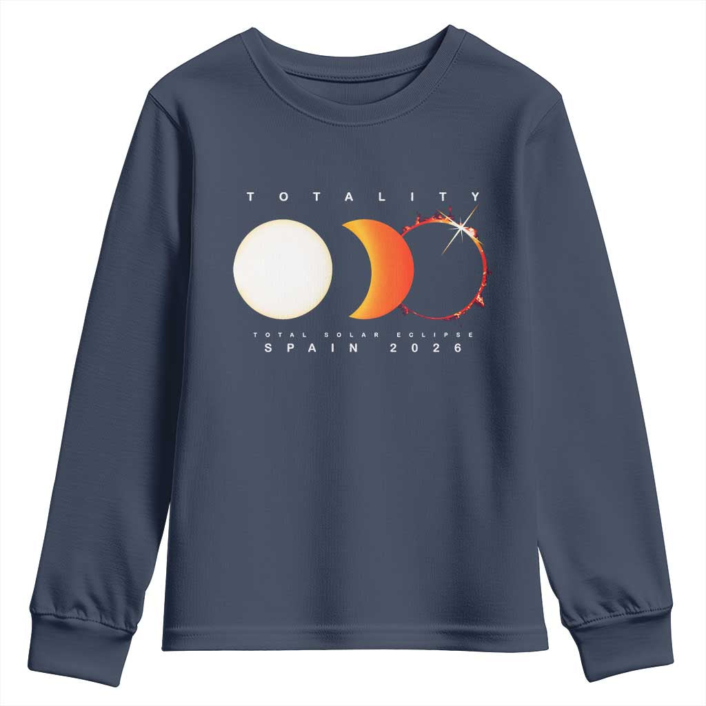 Spain Total Solar Eclipse 2026 Totality Youth Sweatshirt Espana Travel Souvenir Astronomy Geek Gift