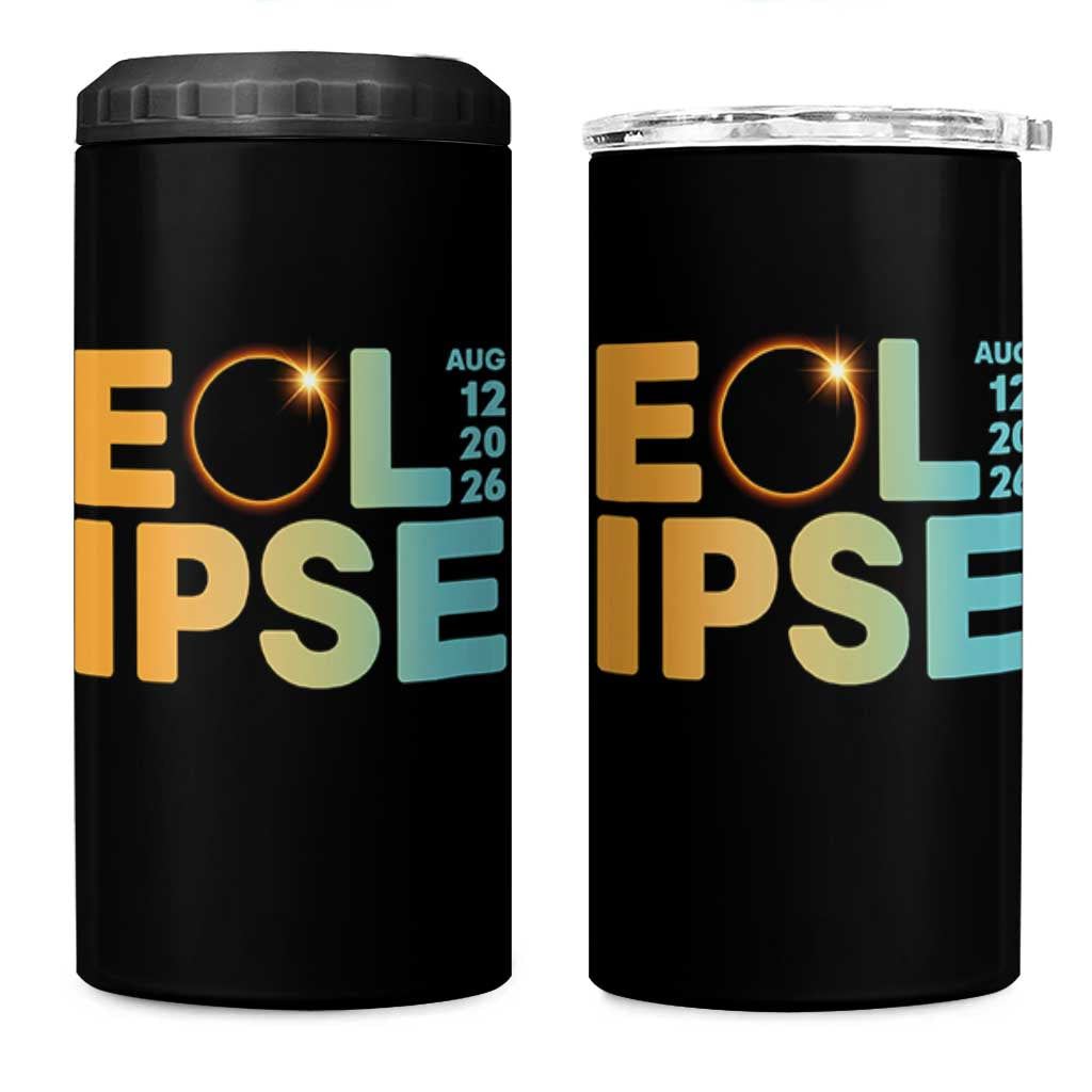 2026 Total Solar Eclipse Retro Typography 4 in 1 Can Cooler Tumbler August 12 Totality Astronomy Gift
