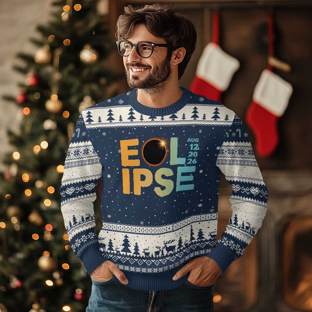 2026 Total Solar Eclipse Retro Typography Ugly Christmas Sweater August 12 Totality Astronomy Gift