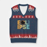 2026 Total Solar Eclipse Retro Typography V-Neck Knit Sweater Vest August 12 Totality Astronomy Gift
