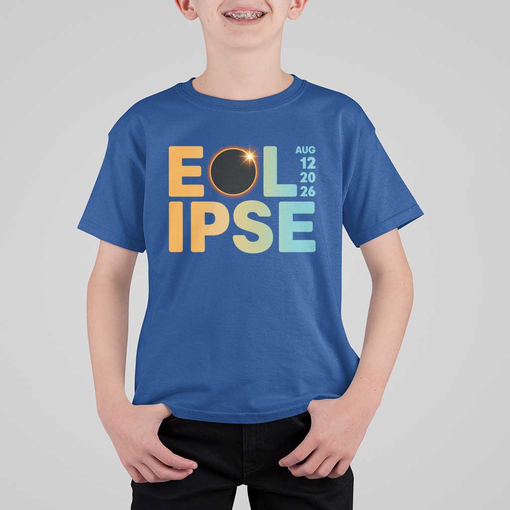2026 Total Solar Eclipse Retro Typography T Shirt For Kid August 12 Totality Astronomy Gift