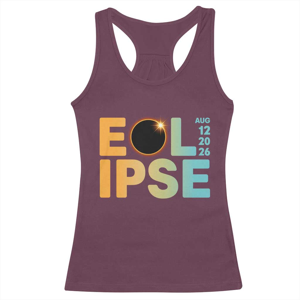 2026 Total Solar Eclipse Retro Typography Racerback Tank Top August 12 Totality Astronomy Gift