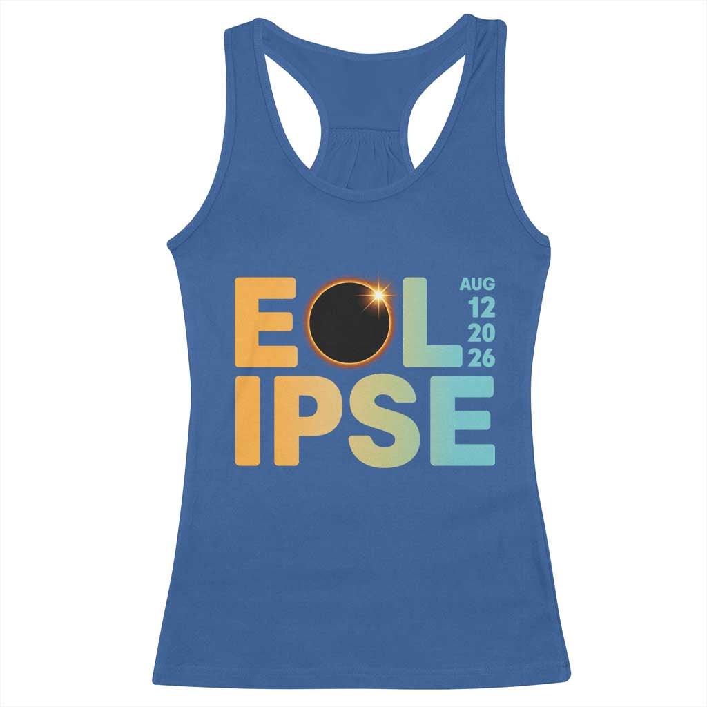 2026 Total Solar Eclipse Retro Typography Racerback Tank Top August 12 Totality Astronomy Gift