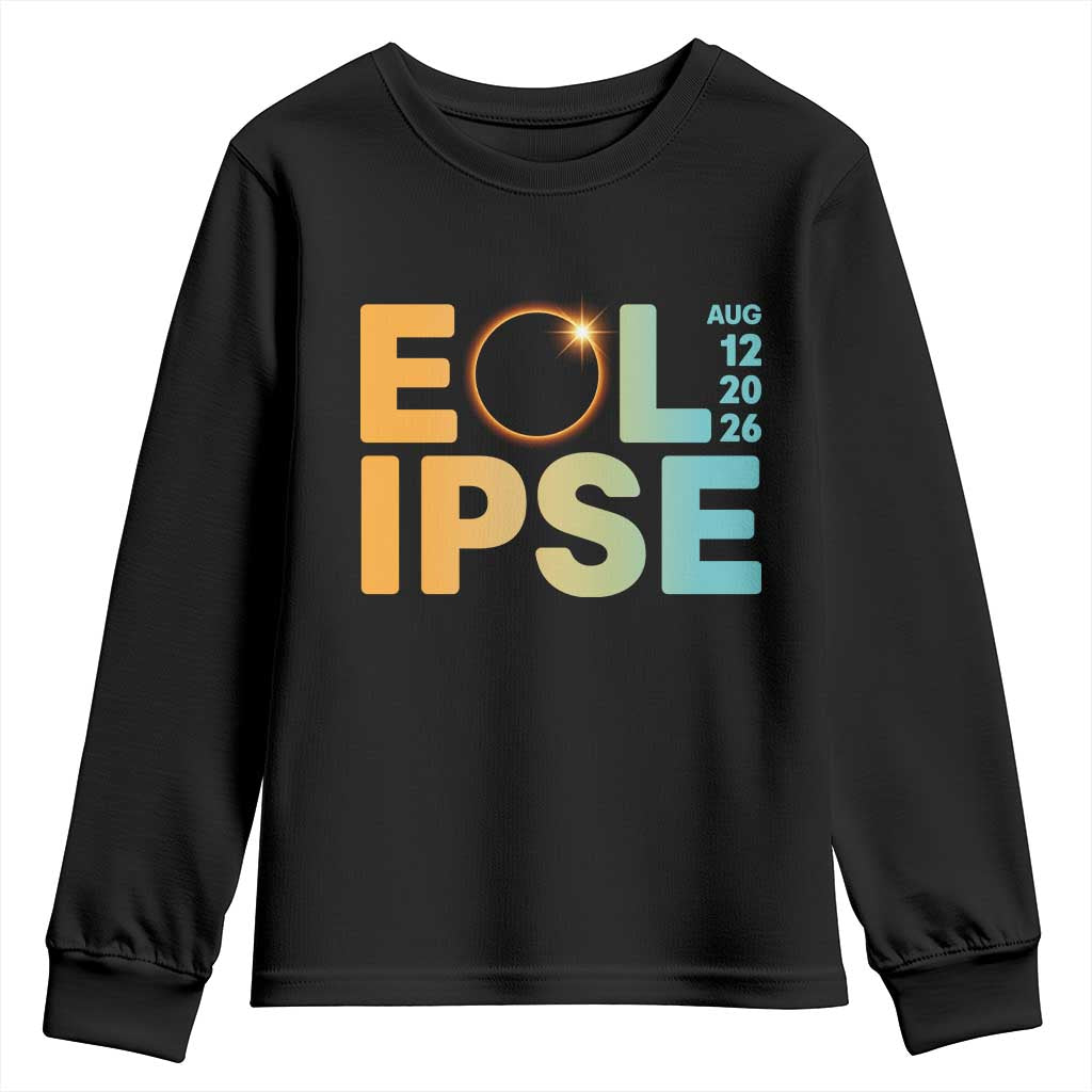 2026 Total Solar Eclipse Retro Typography Youth Sweatshirt August 12 Totality Astronomy Gift