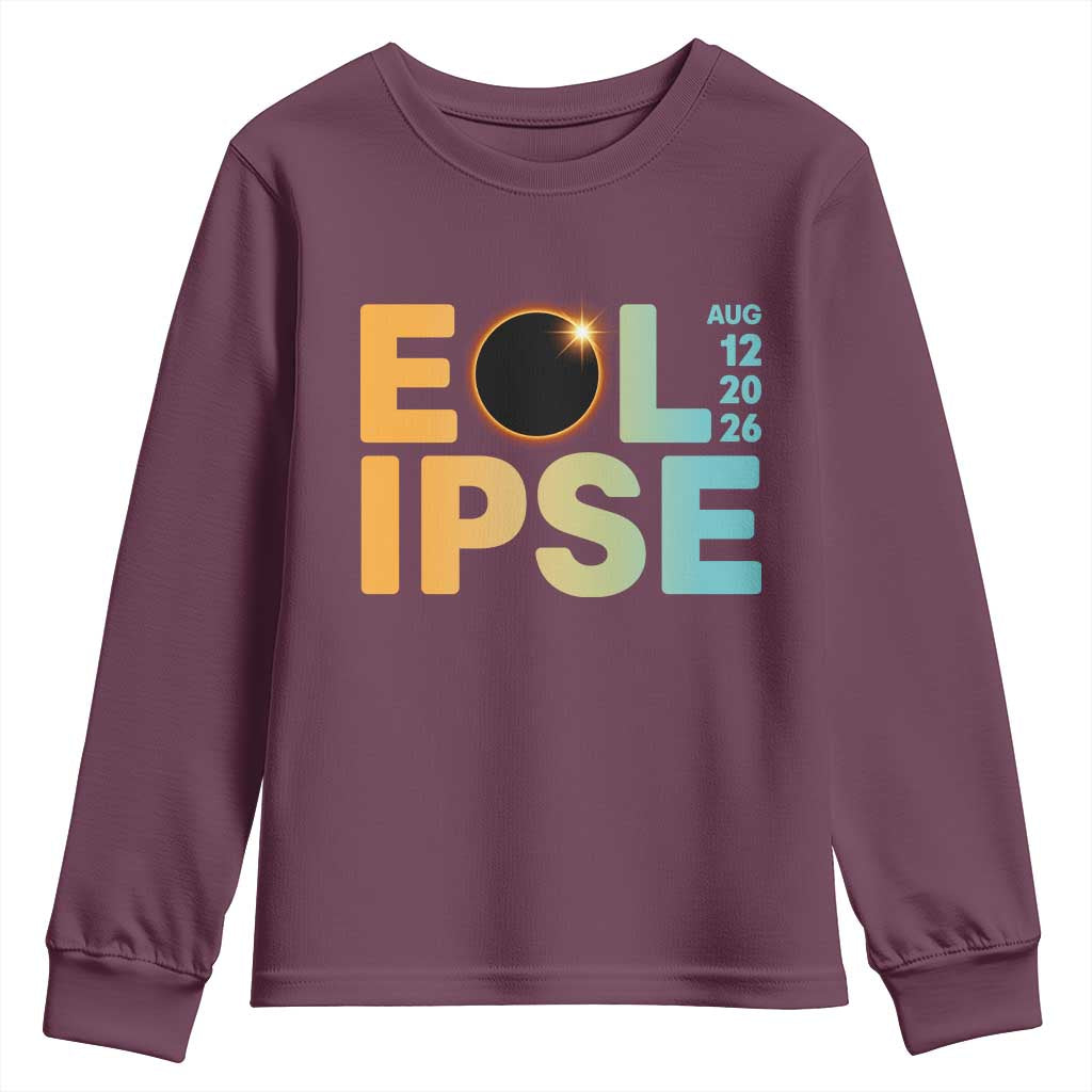 2026 Total Solar Eclipse Retro Typography Youth Sweatshirt August 12 Totality Astronomy Gift