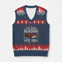 Funny Vintage 80s 90s Book Lover V-Neck Knit Sweater Vest I've Been Reading Since The Late 1900s Bookworm Humor