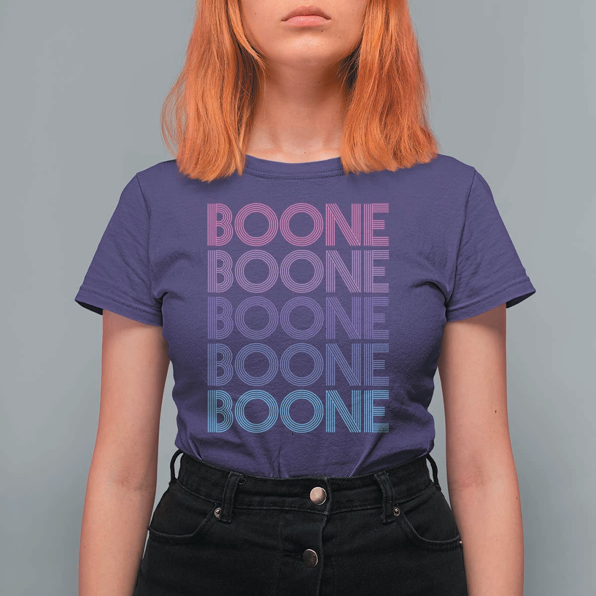 Retro Boone Name Lover Neon Gradient Typography T Shirt For Women