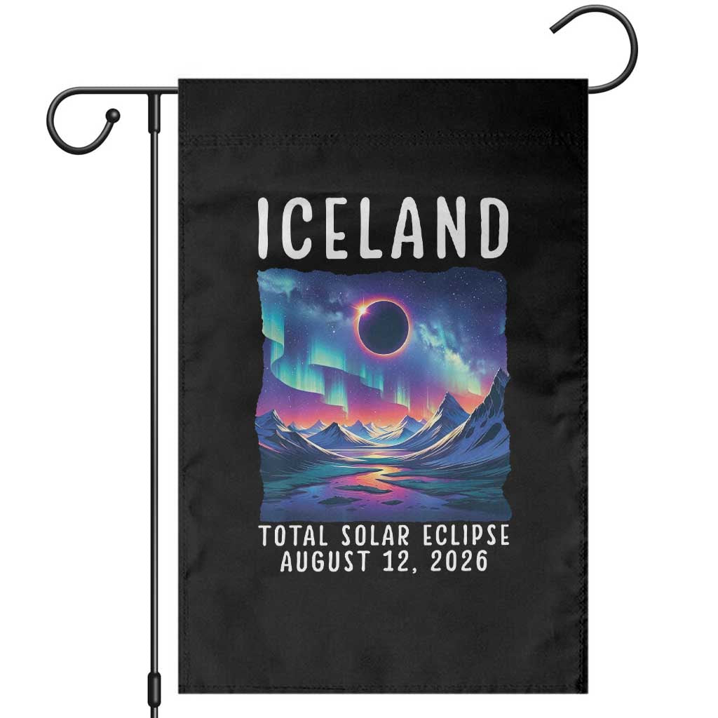 Iceland Total Solar Eclipse 2026 Aurora Garden Flag Totality Northern Lights Astronomy Travel Gift
