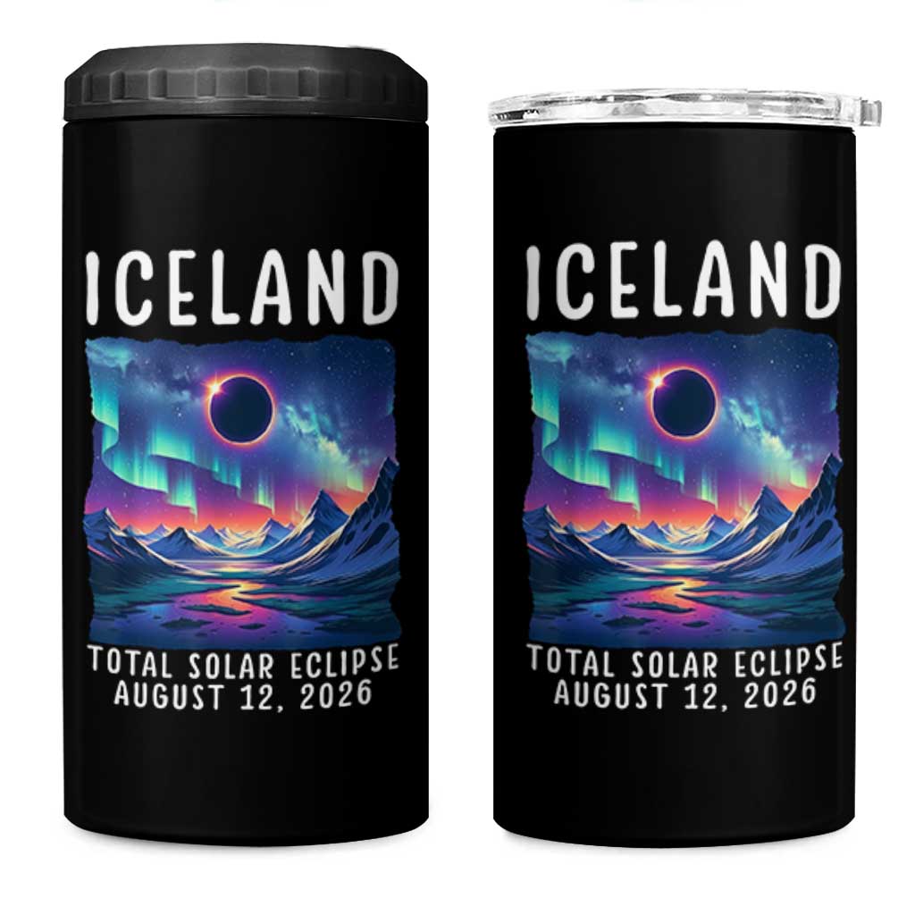 Iceland Total Solar Eclipse 2026 Aurora 4 in 1 Can Cooler Tumbler Totality Northern Lights Astronomy Travel Gift