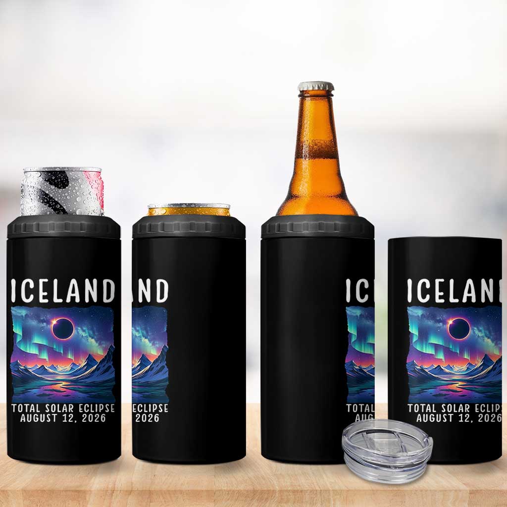 Iceland Total Solar Eclipse 2026 Aurora 4 in 1 Can Cooler Tumbler Totality Northern Lights Astronomy Travel Gift