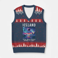 Iceland Total Solar Eclipse 2026 Aurora V-Neck Knit Sweater Vest Totality Northern Lights Astronomy Travel Gift