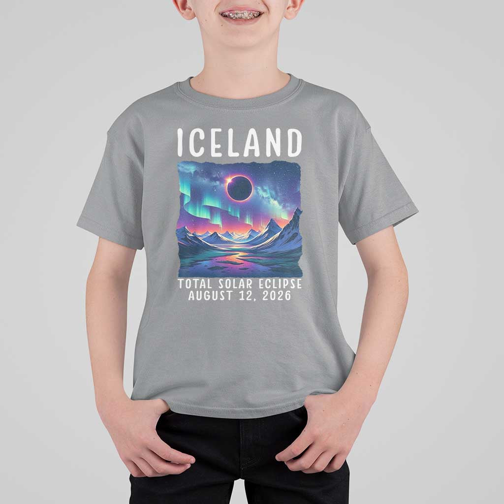 Iceland Total Solar Eclipse 2026 Aurora T Shirt For Kid Totality Northern Lights Astronomy Travel Gift