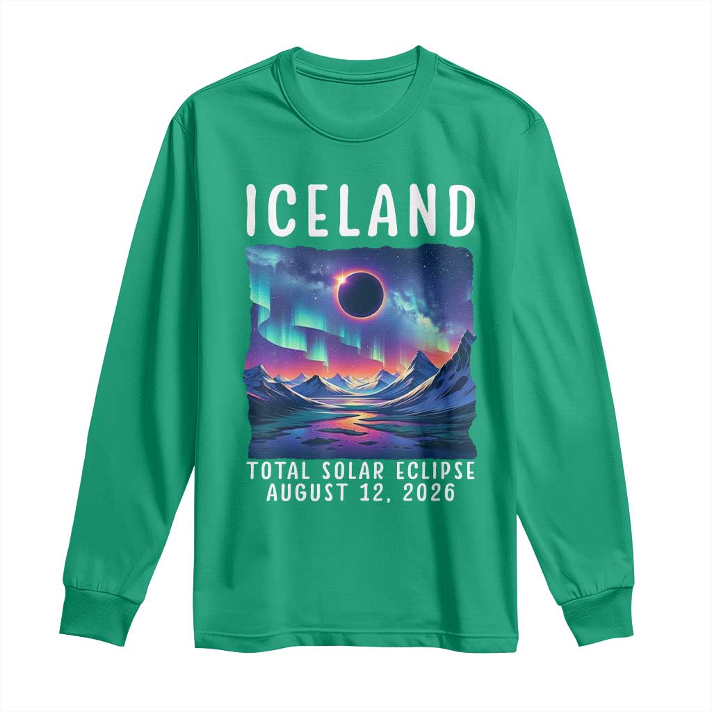 Iceland Total Solar Eclipse 2026 Aurora Long Sleeve Shirt Totality Northern Lights Astronomy Travel Gift