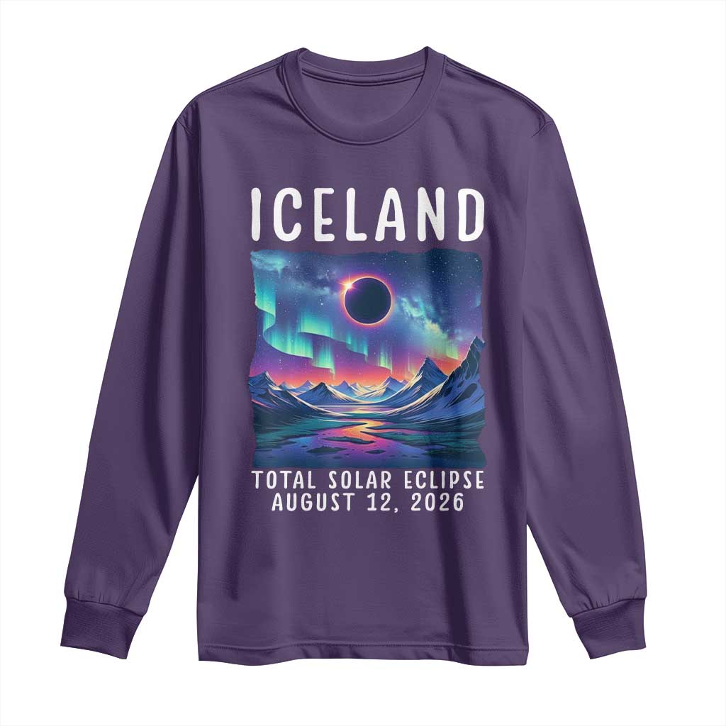 Iceland Total Solar Eclipse 2026 Aurora Long Sleeve Shirt Totality Northern Lights Astronomy Travel Gift