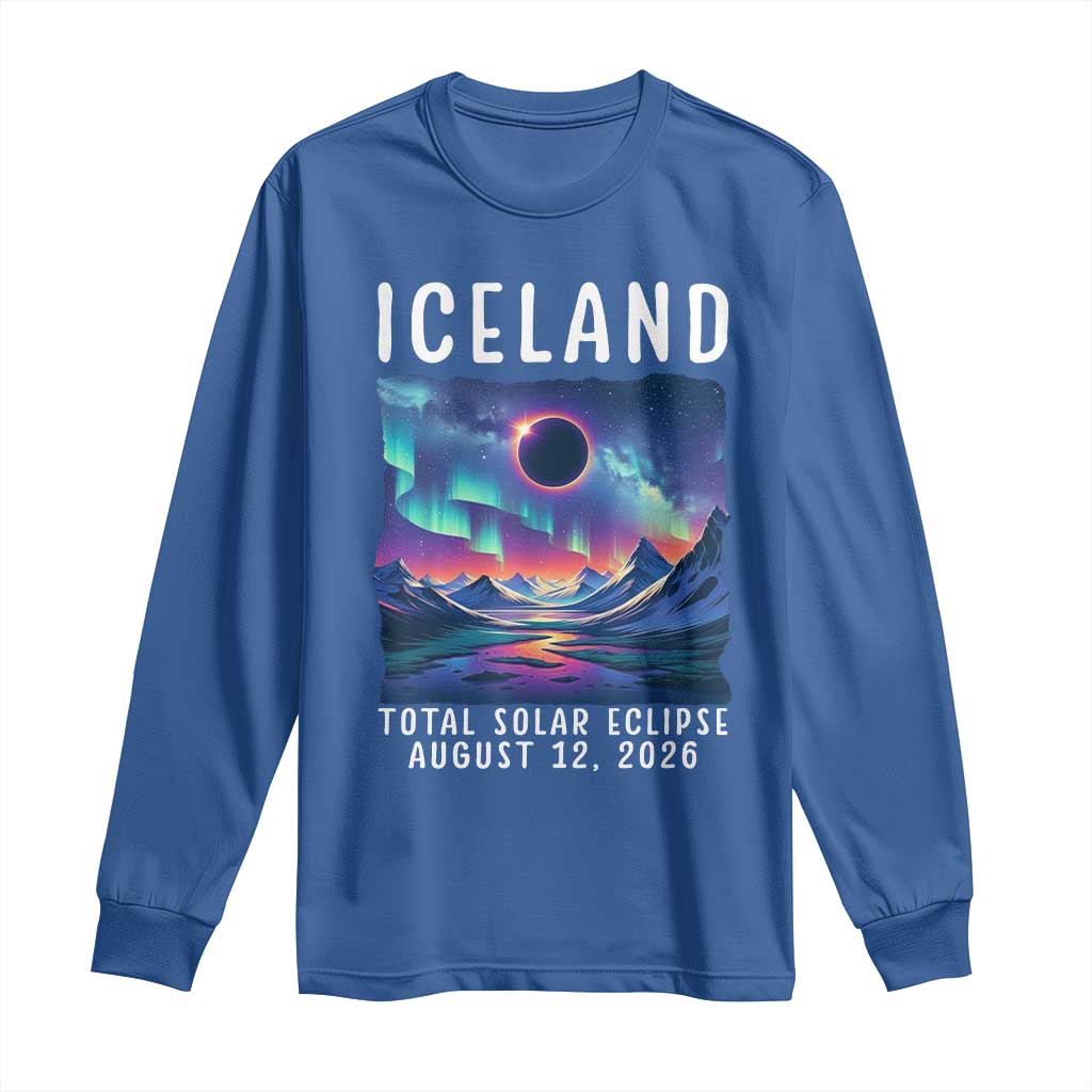 Iceland Total Solar Eclipse 2026 Aurora Long Sleeve Shirt Totality Northern Lights Astronomy Travel Gift